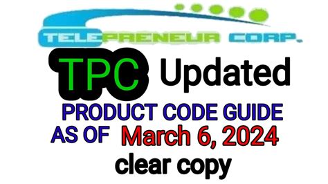 tpc code 2024|Updated TPC Product Code Guide as of March 6, 2024 Clear .